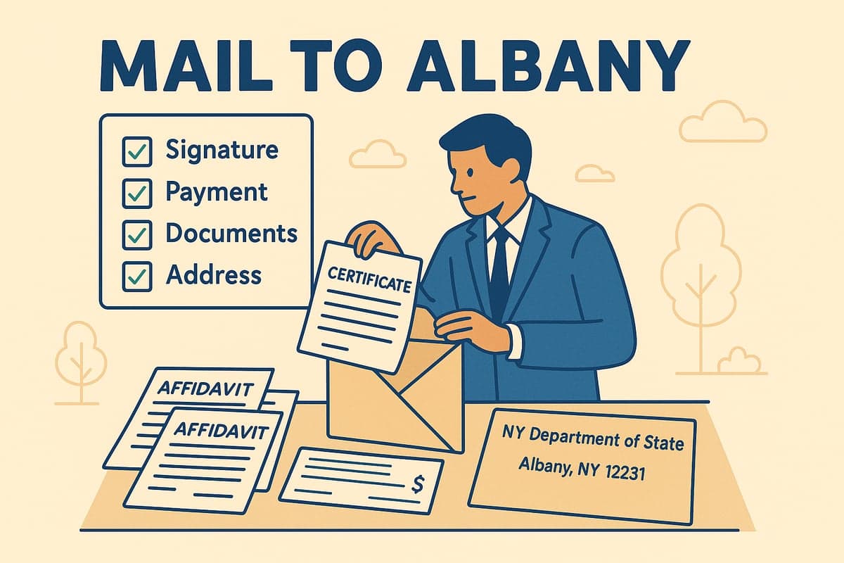 Certificate of Publication filing package — signature, payment, and mailing checklist