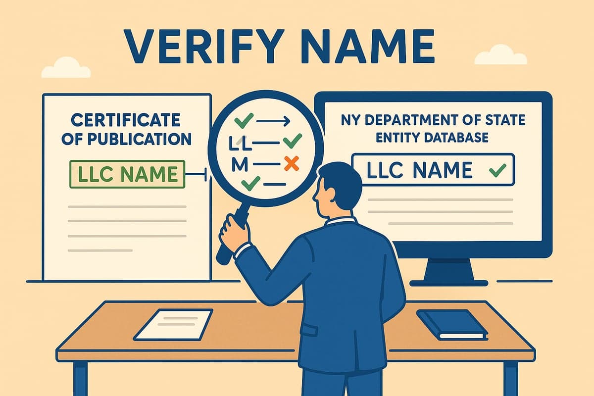 Verifying LLC name and filing date against NY Department of State records — the most critical step