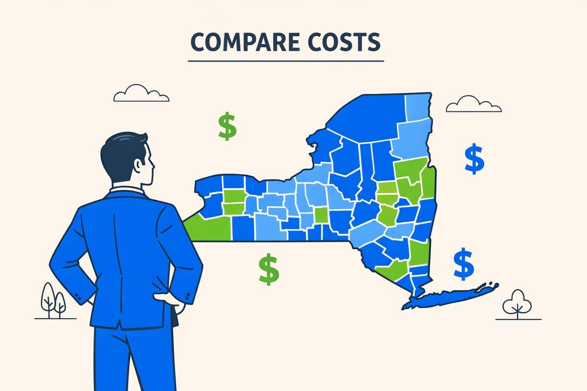 Comparison chart showing LLC publication costs across NYC, suburban, and upstate counties
