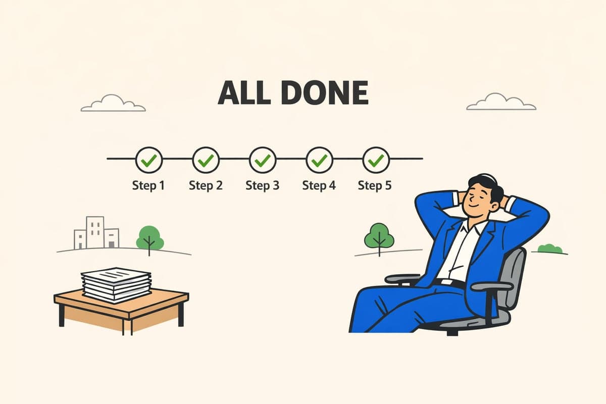 All five steps of the county change process completed with green checkmarks