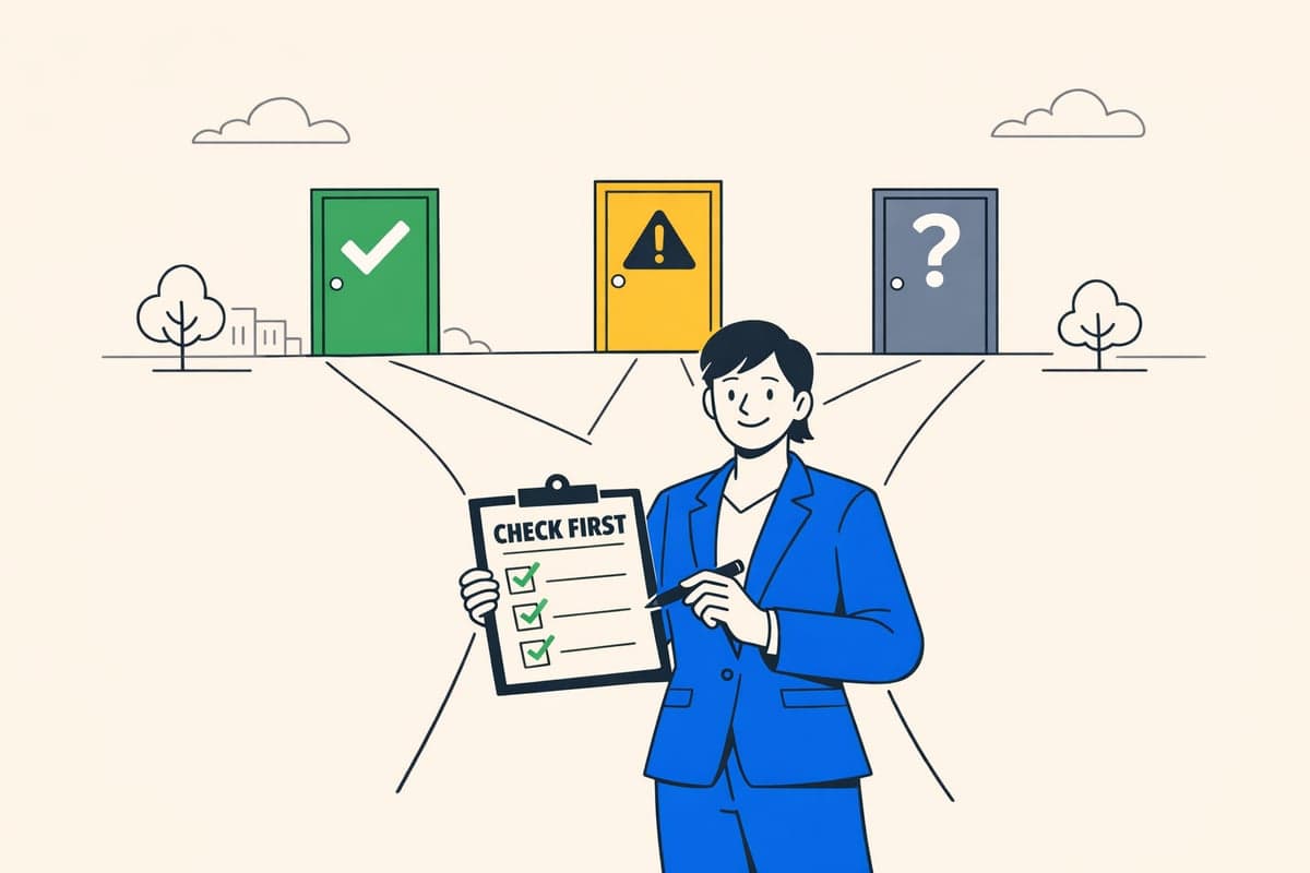 Person in blue suit holding a clipboard with checkmarks standing at a crossroads choosing between NY LLC publication service doors
